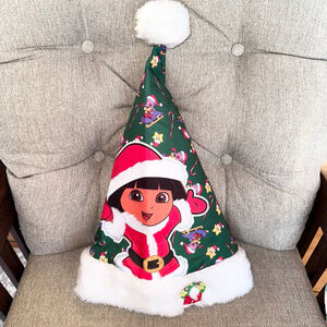 RARE HTF 2008 Nickelodeon Dora The Explorer Faux Fur Adult Santa Hat - Pristine